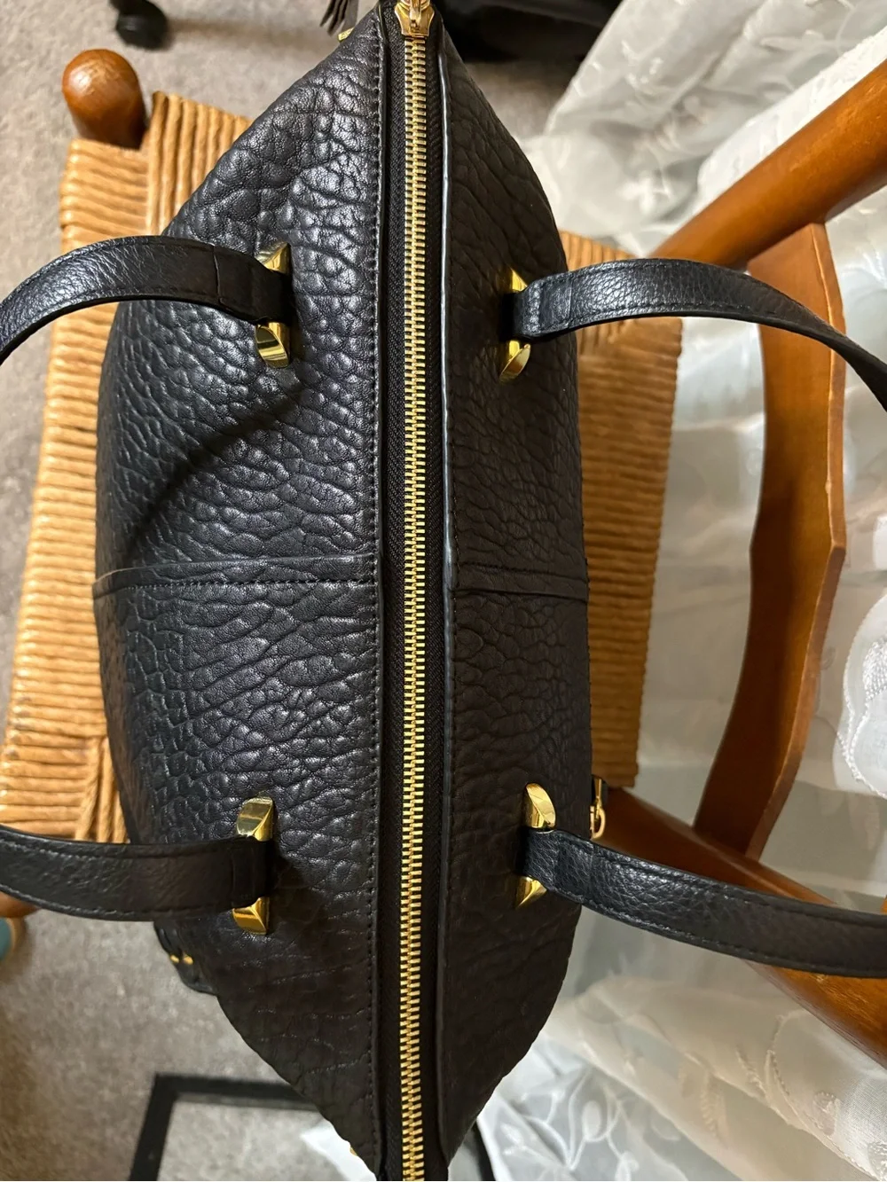 orYANY Black Pebbled Leather Studded Satchel Crossbody Bag